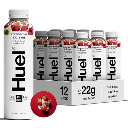 Huel Ready-to-drink Trinkmahlzeit | Strawberries & Cream | Erdbeer-Sahne | Plant-based | Glutenfrei | Nachhaltig | Ohne Gentechnick | 22 g Protein pro Flasche | (12x 500 ml Flaschen) von Huel