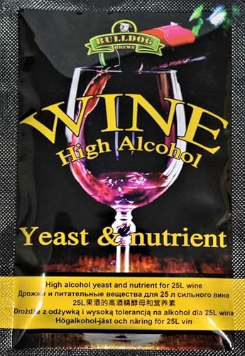 Turbohefe Bulldog Wine High Alcohol 1120g – Schnelle Weinhefe für Wein & Fruchtmaische – Hohe Alkoholtoleranz 17% – Mit Nährstoffen & Spurenelementen Turbohefe Bulldog Wine High Alcohol 1120g – Schnelle Weinhefe für Wein & Fruchtmaische – Hohe Alkoholtoleranz 17% – Mit Nährstoffen & Spurenelementen von Hugbert