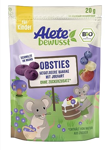 Alete bewusst Obsties Heidelbeere Banane mit Joghurt, ab 3 Jahren, gefriergetrocknete Bio-Fruchtchips, Früchte-Snack für Kinder, verzehrfertig im verschließbaren Beutel, 20 g Alete bewusst Obsties Heidelbeere Banane mit Joghurt, ab 3 Jahren, gefriergetrocknete Bio-Fruchtchips, Früchte-Snack für Kinder, verzehrfertig im verschließbaren Beutel, 20 g von Alete