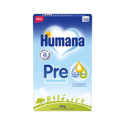 Humana Anfangsmilch Pre, von Geburt an, Milchpulver für Säuglingsmilch, zusätzlich zur Muttermilch oder als alleinige Pre Nahrung, Babynahrung mit DHA und nur Laktose, 350 g von Humana