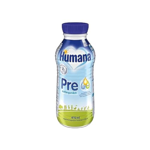 Humana Anfangsmilch Pre trinkfertig, von Geburt an, trinkfertige Säuglingsmilch, zusätzlich zur Muttermilch oder als alleinige Pre Nahrung, Babynahrung mit DHA und nur Laktose, 1 x 470 ml von Humana