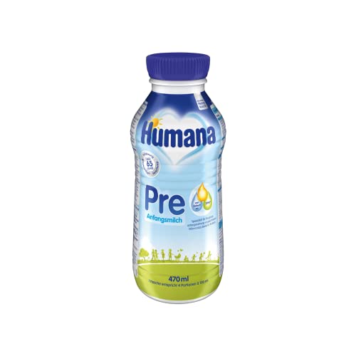 Humana Anfangsmilch Pre trinkfertig, von Geburt an, trinkfertige Säuglingsmilch, zusätzlich zur Muttermilch oder als alleinige Pre Nahrung, Babynahrung mit DHA und nur Laktose, 1 x 470 ml von Humana