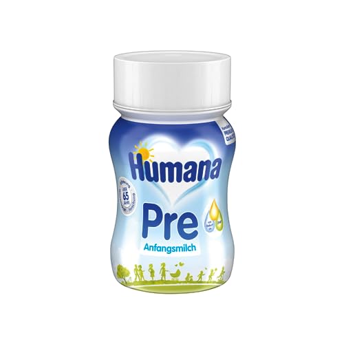 Humana Anfangsmilch Pre trinkfertig, von Geburt an, trinkfertige Säuglingsmilch, zusätzlich zur Muttermilch oder als alleinige Pre Nahrung, Babynahrung mit DHA und nur Laktose, 24 x 90 ml von Humana