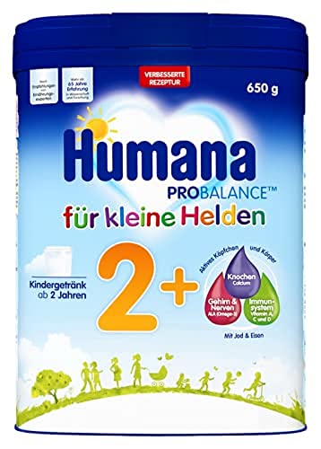 Humana Kindergetränk 2+, ab 2 Jahren, Milchpulver für Kindermilch, nährstoffreiche Milch für Kleinkinder, als gelegentliches Milchgetränk oder zur Mahlzeit, 650 g von Humana