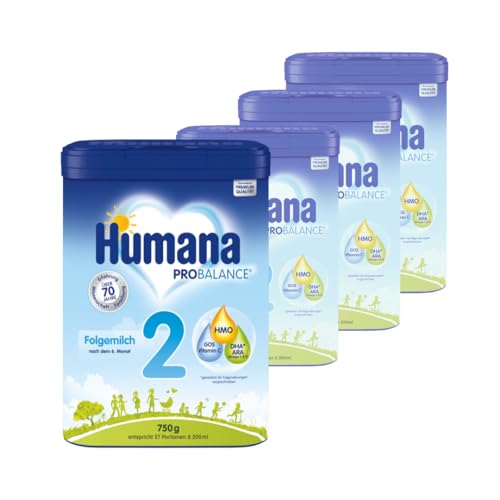 Humana PROBALANCE Folgemilch 2, nach dem 6. Monat, Babynahrung im Anschluss an das Stillen oder einer Anfangsnahrung, ideal zum Zufüttern oder als alleinige Milchnahrung, 4 x 750 g Humana PROBALANCE Folgemilch 2, nach dem 6. Monat, Babynahrung im Anschluss an das Stillen oder einer Anfangsnahrung, ideal zum Zufüttern oder als alleinige Milchnahrung, 4 x 750 g von Humana