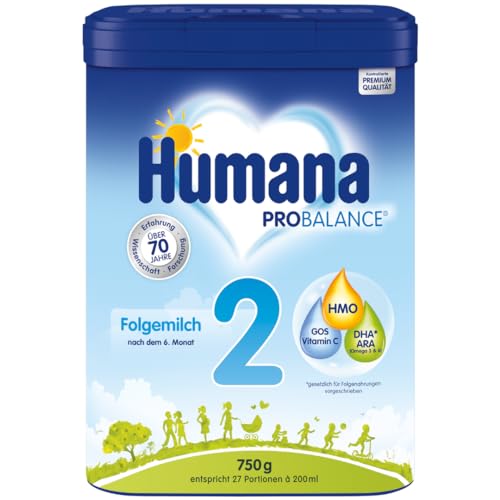 Humana PROBALANCE Folgemilch 2, nach dem 6. Monat, Babynahrung im Anschluss an das Stillen oder einer Anfangsnahrung, ideal zum Zufüttern oder als alleinige Milchnahrung, 750 g von Humana