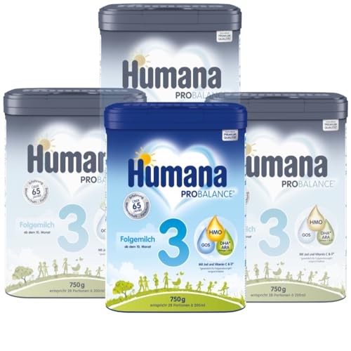 Humana PROBALANCE Folgemilch 3, ab dem 10. Monat, Babynahrung im Anschluss an das Stillen, einer Anfangsnahrung oder einer Folgemilch 2, ideal zum Zufüttern, 4 x 750 g von Humana