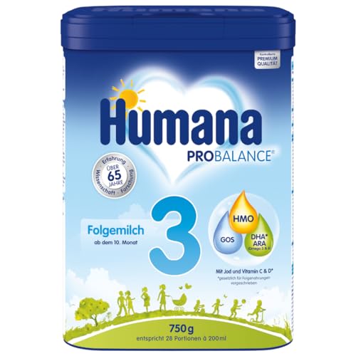 Humana PROBALANCE Folgemilch 3, ab dem 10. Monat, Babynahrung im Anschluss an das Stillen, einer Anfangsnahrung oder einer Folgemilch 2, ideal zum Zufüttern, 750 g von Humana
