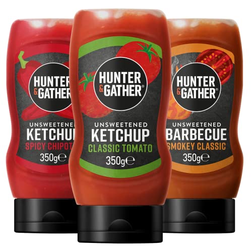 Hunter & Gather Ungesüsster Saucen 3x350g | Tomatenketchup, Gewürzketchup, BBQ | Ketogen, Paläo, Kohlenhydratarm und Veganfreundlich | Frei von Zucker, mit Salz aus der Salt Range Pakistan Hunter & Gather Ungesüsster Saucen 3x350g | Tomatenketchup, Gewürzketchup, BBQ | Ketogen, Paläo, Kohlenhydratarm und Veganfreundlich | Frei von Zucker, mit Salz aus der Salt Range Pakistan von Hunter & Gather
