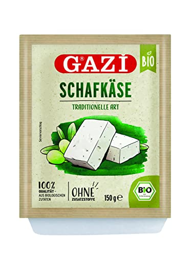 Gazi BIO Schafkäse traditionelle Art - 10x 150g - feiner Schafs-Käse aus 100% Schafmilch, in Salzlake gereift mit 50% Fett i.Tr., sorgfältig hergestellt in Griechenland, 100% BIO-Qualität von Hymor