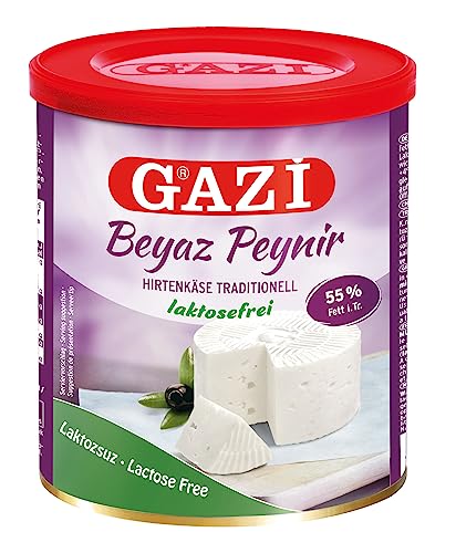 Gazi Hirtenkäse laktosefrei - 1x 500g Dose - Beyaz Peynir Rahmkäse frei von Laktose mit 55% Fett i.Tr., aus 100% Kuhmilch, Weichkäse ist bestens für Salate geeignet, äußerst weicher Geschmack von Hymor