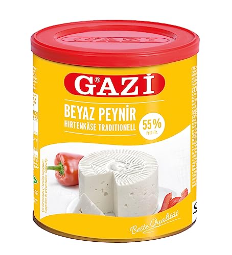 Gazi Hirtenkäse traditionell - 2x 500g Dose - Beyaz Peynir Kuh-Käse mit 55% Fett i.Tr., aus 100% Kuhmilch, für Snacks, Brote, Backwaren und Salate, intensiver und leicht cremiger Geschmack von Hymor