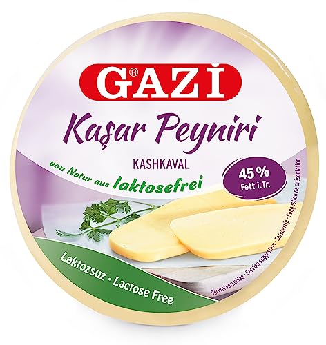 Gazi Kashkaval laktosefrei - 12x 400g - halbfester Schnitt-Käse von Gazi, Pasta Filata Käse, Käse aus Kuhmilch frei von Laktose, 45% Fett i.Tr. als Pizzabelag, zum Überbacken von Aufläufen von Hymor