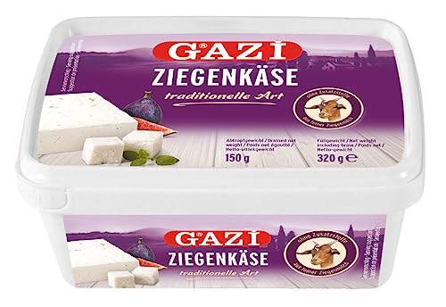 Gazi Ziegenkäse traditionelle Art - 1x 150g Behälter - feiner Ziegen-Käse aus Griechenland im wiederverschließbaren Behälter, in Salzlake gereift, 50% Fett i.Tr., sorgfältig hergestellt von Hymor