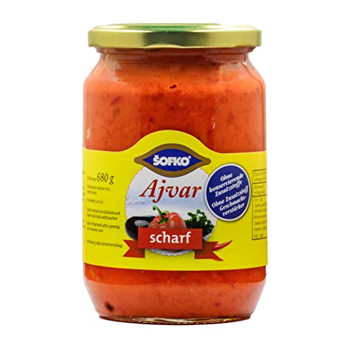 HYMOR AVJAR SCHARF - 1x 680g Glas - Paprika-Paste von SOFKO, vegane Sauce, Gemüse-Zubereitung aus Paprika, Auberginen und Pfefferoni, gut zu Reis, zu jeglichen Fleisch- und Fischgerichten von Hymor