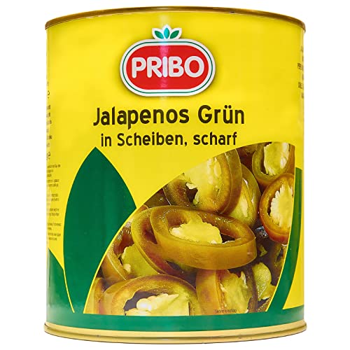 HYMOR JALAPENOS GRÜN - 1x 1,7kg - eingelegt in Dose & in Scheiben geschnitten, feurig scharfe Jalapeño, von PRIBO, Jalapeno-Peperoni, zu Nachos, Enchiladas, Tacos, Burritos, Pizza (1x 1,7kg Dose) von Hymor