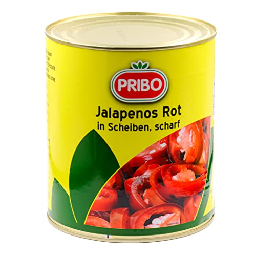 HYMOR JALAPENOS ROT - 12x 1,7kg - eingelegt in Dose & in Scheiben geschnitten, feurig scharfe Jalapeño-Paprika, von PRIBO, Jalapeno-Peperoni, zu Nachos, Enchiladas, Tacos, Burritos, Pizza von Hymor