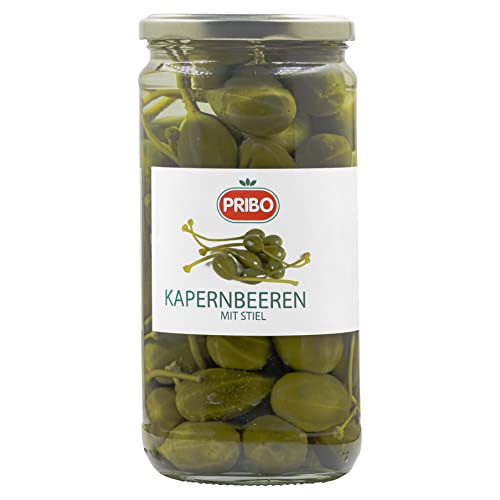 Hymor KAPERN-BEEREN MIT STIEL - 1x 400g Glas - Kapern eingelegt in Salz, Kapern-Äpfel von PRIBO, passend zu Königsberger-Klopse Vitello-Tonnato Rinder-Tatar Salate, Früchte des Kapernstrauchs von Hymor