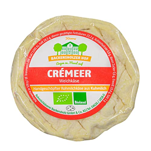 Hymor BIO CREMEER cremiger-Weichkäse - 1x ca. 250g - handgeschöpfter Rohmilch-Käse, Weißschimmel, ca. 3 Wochen gereift, von Backensholzer Hof aus Kuhmilch nach Bergkäse-Rezeptur in Bio-Land Qualität von Hymor