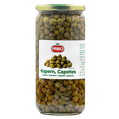 Hymor KAPERN CAPOTES - 1x 500g - größere Kapern eingelegt in Salz im Glas Capres Capperi von PRIBO, mild-würzig passend zu Königsberger-Klopse Vitello-Tonnato Rinder-Tatar Salate (1 Glas) von Hymor