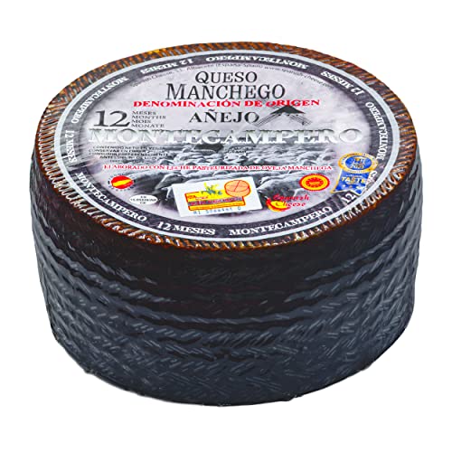 Hymor QUESO MANCHEGO Añejo - 4x 3kg - spanischer Schafs-Käse, 12 Monate gereift, D.O. PDO Hartkäse aus La Mancha von Montecampero, passt zu Tapas Rioja-Tempranillo-Verdejo-Rotwein & Käseplatte von Hymor