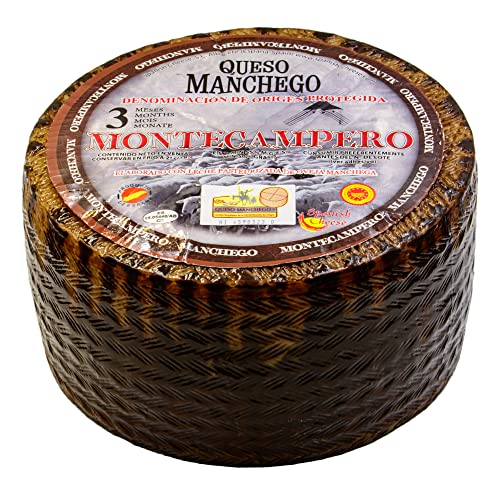 Hymor QUESO MANCHEGO Käse - 1x 3kg ganzer Laib - spanischer Schafskäse D.O. PDO Hartkäse aus La Mancha von Montecampero passt zu Tapas Rioja-Tempranillo-Verdejo-Rotwein & Käseplatte von Hymor