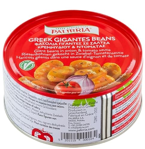 Hymor griechische Riesenbohnen - 24x 280g - gekocht in Zwiebel-Tomatensauce, von Palirria,traditionell griechische mediterrane Bohnen, vegane Fertigmahlzeit (24) von Hymor