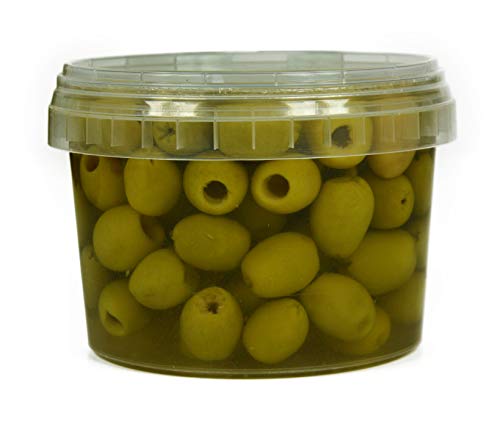 Hymor grüne Oliven entsteint - 1x 325g Behälter - Oliven aus Marokko ohne Stein Marokkanische Olive eingelegt in Lake vegan, glutenfrei, zu Tapas, Salaten, beim Kochen von Hymor