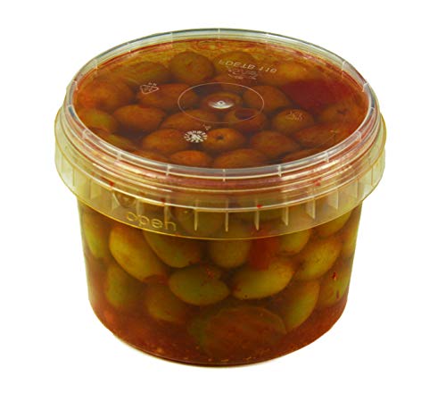 Hymor grüne Oliven pikant entsteint - 4x 380g Behälter - Oliven aus Marokko ohne Kern Marokkanische Olive eingelegt in Lake vegan, glutenfrei, zu Tapas, Salaten, beim Kochen von Hymor