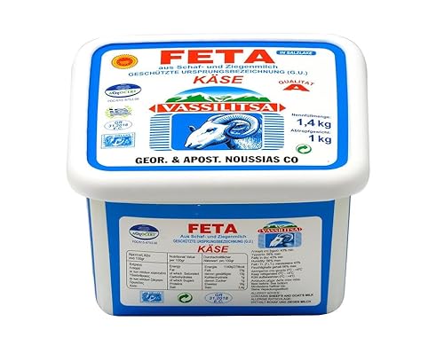 Vassilitsa Feta Schafskäse - 2x 1kg Behälter - griechischer Feta aus 70% Schafs- und 30% Ziegenmilch in Salzlake, 43% Fett i.Tr., Schafkäse und Ziegenkäse, Premium-Qualität aus Griechenland von Hymor