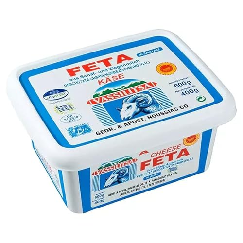 Vassilitsa Feta Schafskäse - 4x 400g Behälter - griechischer Feta aus 70% Schafs- und 30% Ziegenmilch in Salzlake, 43% Fett i.Tr., Schafkäse und Ziegenkäse, Premium-Qualität aus Griechenland Vassilitsa Feta Schafskäse - 4x 400g Behälter - griechischer Feta aus 70% Schafs- und 30% Ziegenmilch in Salzlake, 43% Fett i.Tr., Schafkäse und Ziegenkäse, Premium-Qualität aus Griechenland von Hymor