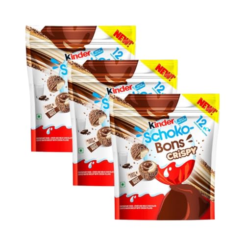 Kinder Schokobons Crispy 3er Pack - Zarte Milchschokolade mit knusprigem Reis und cremiger Haselnussfüllung von Hype Trade