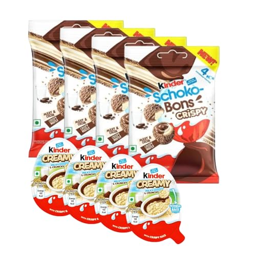 Kinder Schokobons Crispy Mini & Creamy Mix-Pack - Großpackung mit 4x Crispy und 4x Creamy für Genussmomente von Hype Trade