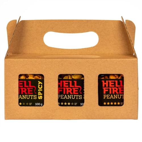 I LOVE SPICY Hellfire Peanuts Gift Set 3 x 100 g – Scharfes Erdnuss-Set mit Habanero, Trinidad Scorpion & Carolina Reaper Chili – Würzige Geschenkbox für Chili-Liebhaber -Schärfegrad 3-5/5 von I LOVE SPICY