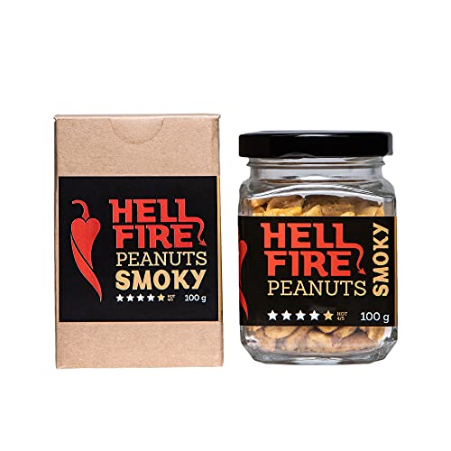I LOVE SPICY Hellfire Peanuts Smoky 100 g Scharfe Geröstete und Geräucherte Erdnüsse mit Trinidad Scorpion Moruga und Fatalii Chili Pfeffer Schärfe 4/5 von I LOVE SPICY