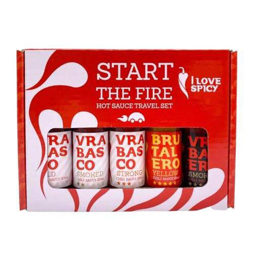 I LOVE SPICY Start the Fire Travel Set (5x20 ml) - 5 Verschiedene Chili Saucen, Feinschmecker Geschenkbox, Spicy Saucen von Mild bis Scharf, Schärfe 1-5/5 von I LOVE SPICY