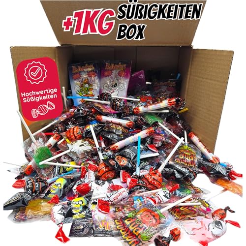Süßigkeiten Box XXL 1,3kg - Assortierte Bonbons, Lutscher & Gummibärchen - Einzeln verpackt für Geburtstag, Weihnachten, Halloween & Fasching von IAMI