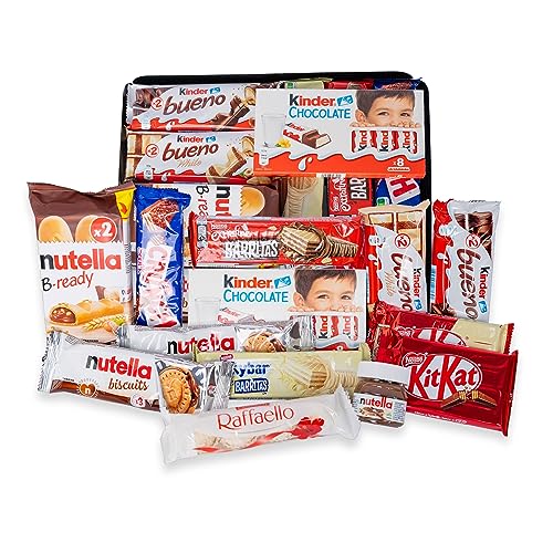 Geschenktablett Mega-Pack Kinderschokolade – Nutella – Rafaello – Nestle. +15 Einheiten Originelle Geschenk-Tablettbox mit Kinder Bueno, Nutella, Rafaello-Pralinen und Nestle-Schokoladen [IAMI] von IAMI