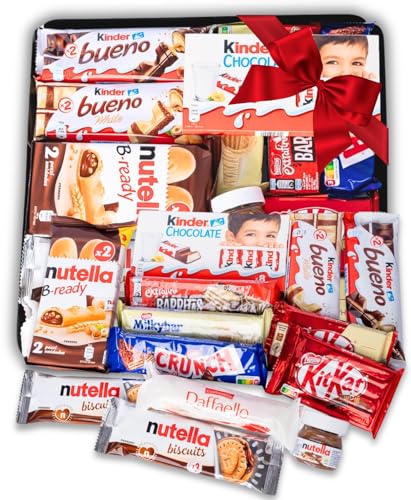 Geschenktablett Mega-Pack Kinderschokolade – Nutella – Rafaello – Nestle. +15 Einheiten Originelle Geschenk-Tablettbox mit Kinder Bueno, Nutella, Rafaello-Pralinen und Nestle-Schokoladen [IAMI] von IAMI