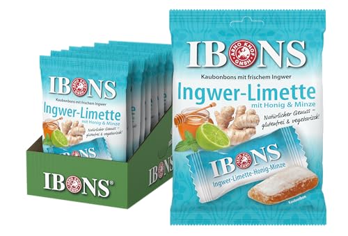 IBONS Kaubonbons 10 x 92 g (Ingwer-Limette mit Honig und Minze) von IBONS