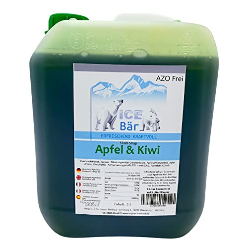ICE BÄR Slush Sirup 12 fruchtige Sorten 5 Liter Konzentrat | Geschmack Apfel Kiwi | Slushy Maker Ice für Eis Maschine zum Selbermachen Getränkesirup von ICE Bär SLUSH