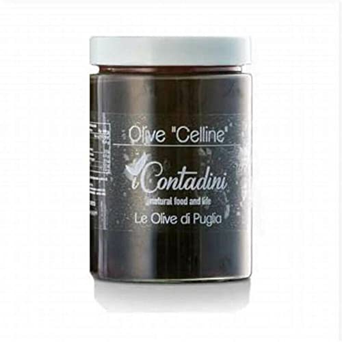 IContadini, schwarze Celline Oliven, in Salzlake, aus Italien, 350 g von IContadini