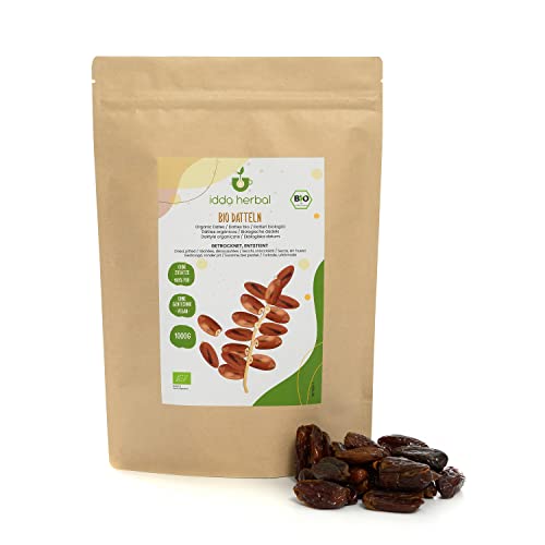 BIO Datteln Entsteint (1kg), Entkernte Datteln getrocknet aus biologischem Anbau, 100% Natürlich und rein, Verzehrfertiger Fruchtsnack, Vegan von IDDA Herbal