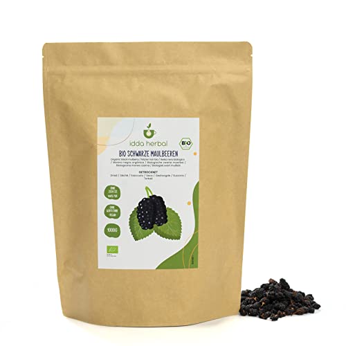 BIO Maulbeeren schwarz (1kg), Bio Maulbeeren getrocknet, schwarze Maulbeeren Bio, Maulbeeren aus kontrolliert biologischem Anbau, 100% rein und naturbelassen von IDDA Herbal