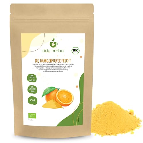 BIO Orangenpulver (250g), Orangenfrucht getrocknet und gemahlen aus biologischem Anbau, Orangenpulver aus ganzen Orangen, 100% natürlich und rein Fruchtpulver, vegan von IDDA Herbal
