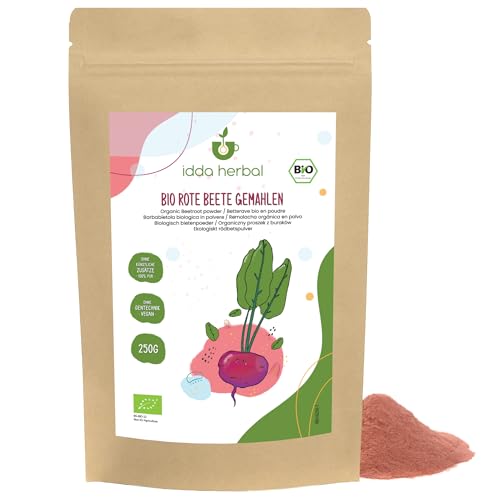 BIO Rote Beete Pulver (250g), Gemahlene Rote Bete, Rote Bete Pulver aus biologischem Anbau, 100% Natürlich und rein, Vegan von IDDA Herbal