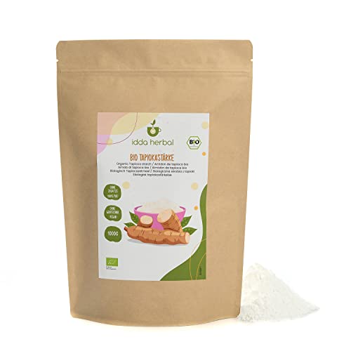 BIO Tapiokastärke (1kg), Gemahlene Tapioka, Tapiokamehl aus biologischem Anbau, 100% Natürlich und rein, Vegan von IDDA Herbal