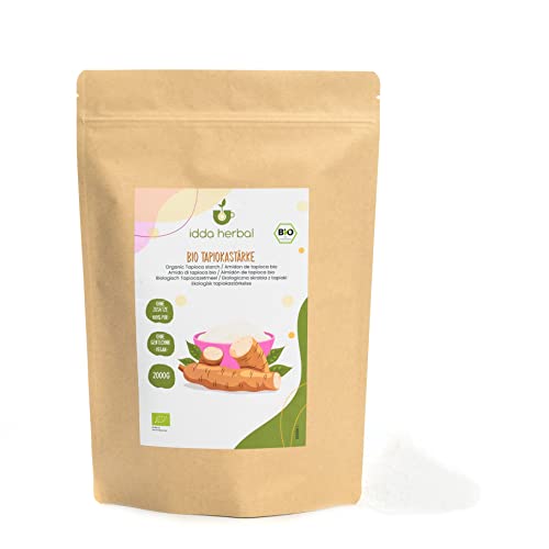 BIO Tapiokastärke (2kg), Gemahlene Tapioka, Tapiokamehl aus biologischem Anbau, 100% Natürlich und rein, Vegan von IDDA Herbal