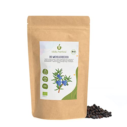 BIO Wacholderbeeren Ganz (250g), Ganze Wacholder Beeren aus biologischem Anbau, Ungesüßt, 100% Natürlich und rein, Vegan von IDDA Herbal