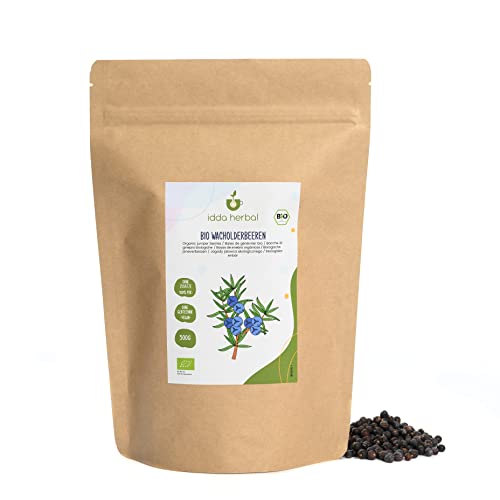 BIO Wacholderbeeren Ganz (500g), Ganze Wacholder Beeren aus biologischem Anbau, Ungesüßt, 100% Natürlich und rein, Vegan von IDDA Herbal